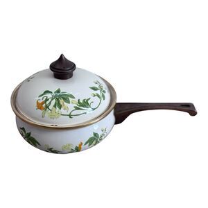 VTG ASTA Enamelware Saucepan Lid Angel Trumpet Floral Cookware West Germany 6 In
